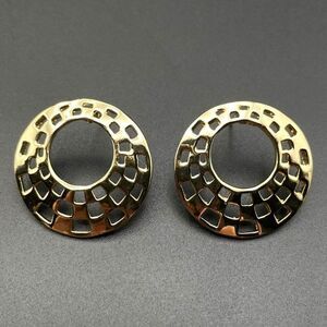 Yellow Gold Circular Open Checkerboard Pattern Post Back Earrings